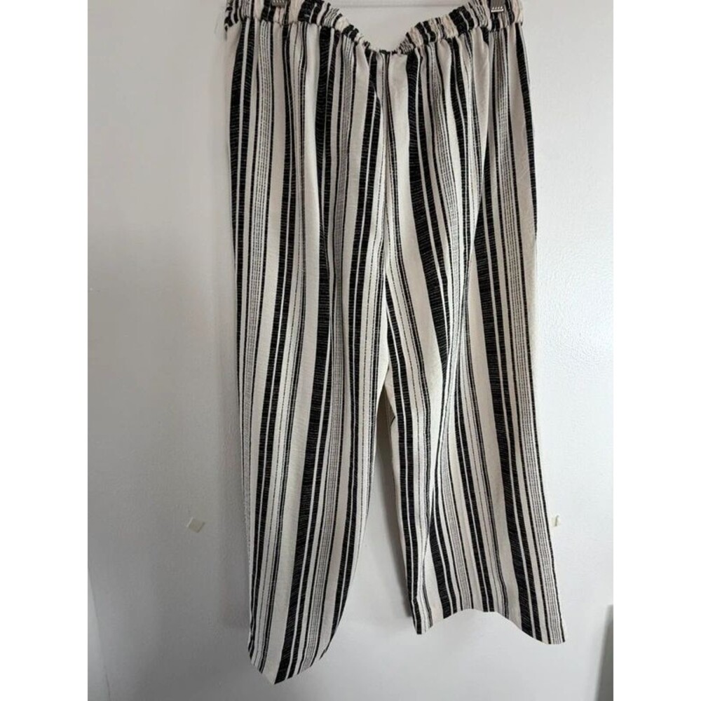 Women’s Black & White Striped Paperbag Tie Waist Wide Leg Pants Size M - Picture 9 of 10